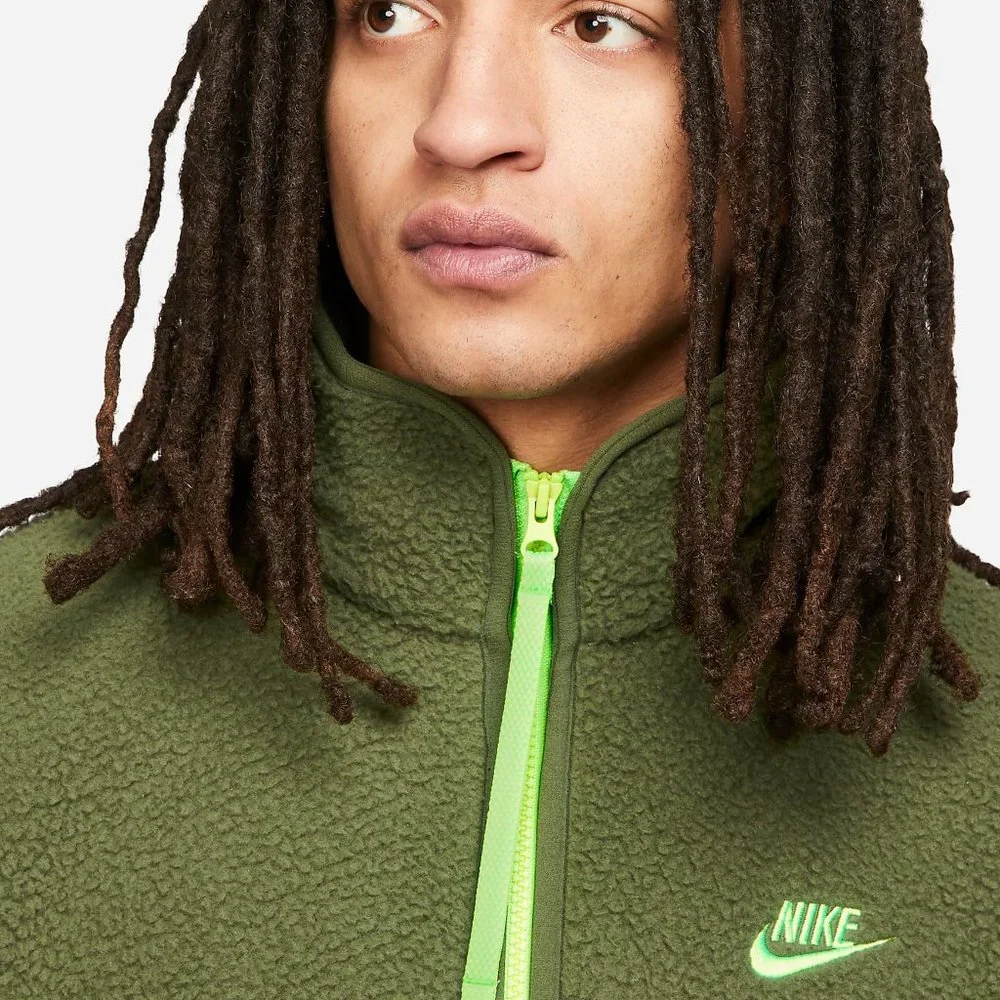 Nike Sportswear Sherpa Fleece Full Zip Jacket Green Orange DD5021 NEW - Picture 7 of 9